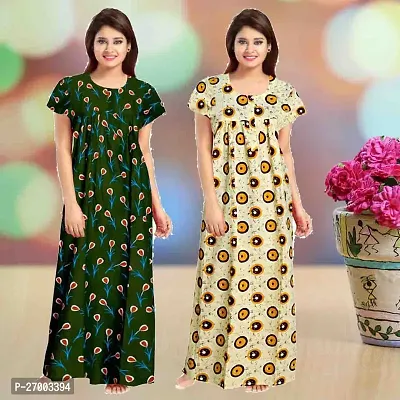 Elegant Multicoloured Cotton Printed Nighty For Women Combo Pack Of 2-thumb0