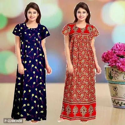 Elegant Multicoloured Cotton Printed Nighty For Women Combo Pack Of 2