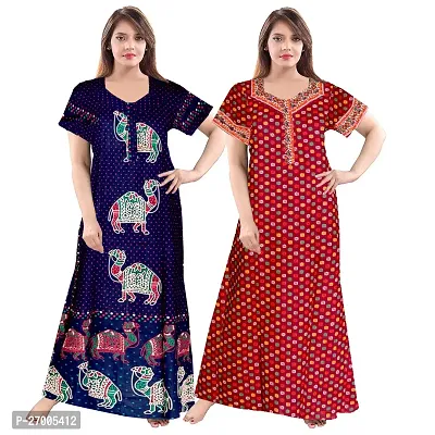 Comfortable Multicoloured Printed Nighty For Women Pack Of 2