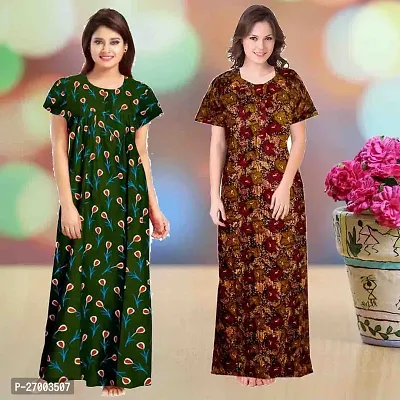 Elegant Multicoloured Cotton Printed Nighty For Women Combo Pack Of 2