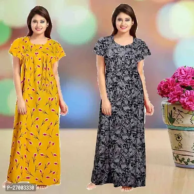 Elegant Multicoloured Cotton Printed Nighty For Women Combo Pack Of 2