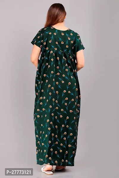 Elegant Green Cotton Printed Nighty For Women-thumb2