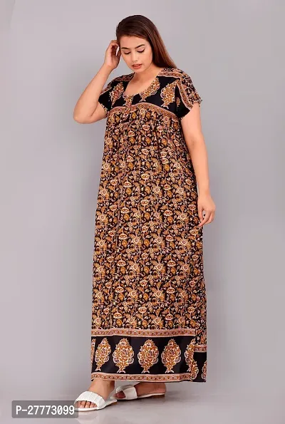 Elegant Brown Cotton Printed Nighty For Women