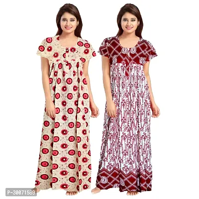 Elegant Multicoloured Cotton Printed Nighty For Women Combo Pack Of 2