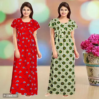 Elegant Multicoloured Cotton Printed Nighty For Women Combo Pack Of 2