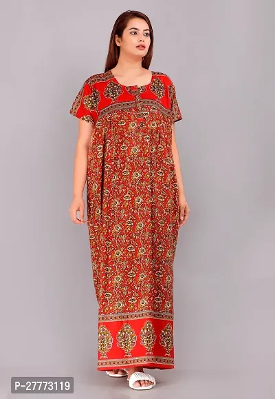 Elegant Red Cotton Printed Nighty For Women-thumb0