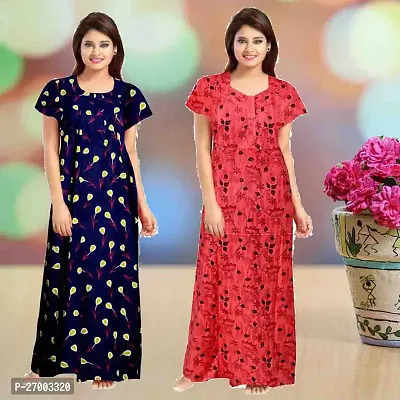 Elegant Multicoloured Cotton Printed Nighty For Women Combo Pack Of 2