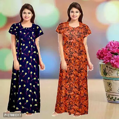 Elegant Multicoloured Cotton Printed Nighty For Women Combo Pack Of 2