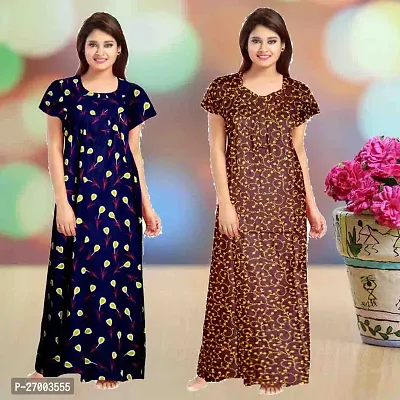 Elegant Multicoloured Cotton Printed Nighty For Women Combo Pack Of 2