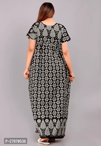 Stylish Black Cotton Printed Nighty For Women-thumb2