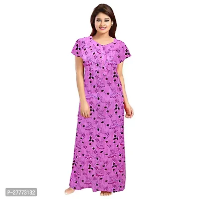 Elegant Purple Cotton Printed Nighty For Women-thumb0