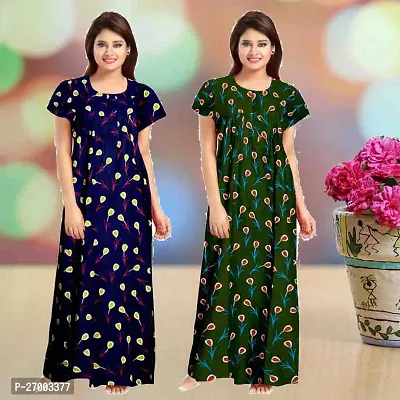 Elegant Multicoloured Cotton Printed Nighty For Women Combo Pack Of 2-thumb0