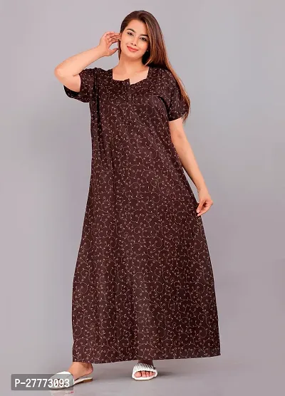 Elegant Black Cotton Printed Nighty For Women-thumb0