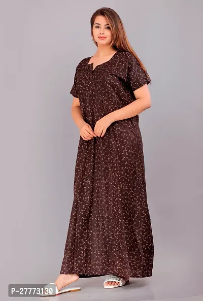 Elegant Coffee Cotton Printed Nighty For Women