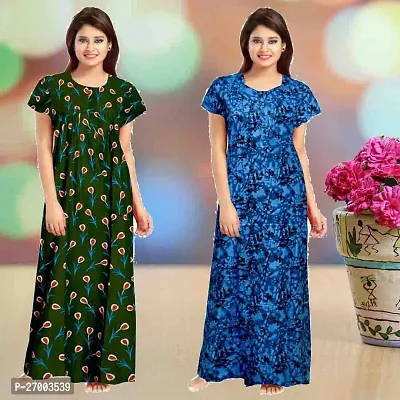 Elegant Multicoloured Cotton Printed Nighty For Women Combo Pack Of 2-thumb0