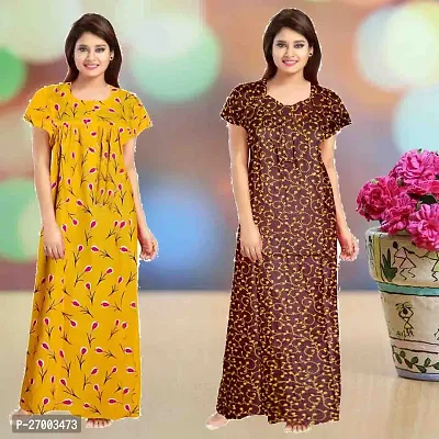 Elegant Multicoloured Cotton Printed Nighty For Women Combo Pack Of 2