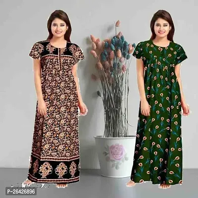 Stylish Multicoloured Cotton Printed Nighty For Women Combo Of 2-thumb0