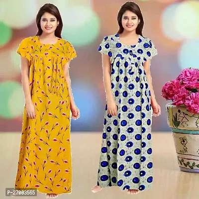 Elegant Multicoloured Cotton Printed Nighty For Women Combo Pack Of 2