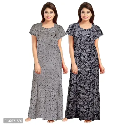 Elegant Multicoloured Cotton Printed Nighty For Women Combo Pack Of 2