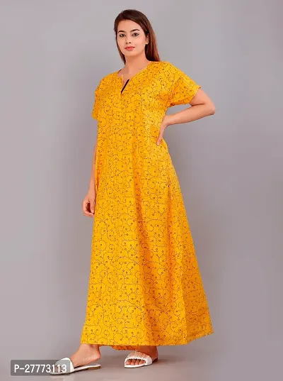 Elegant Yellow Cotton Printed Nighty For Women-thumb0