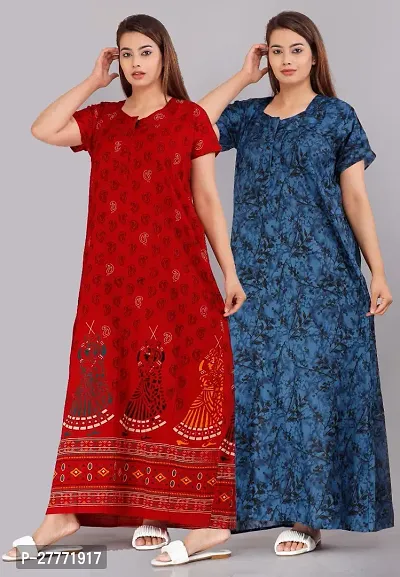 Stylish Multicoloured Cotton Nighty For Women Pack Of 2-thumb0