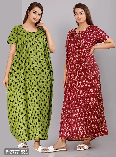 Stylish Multicoloured Cotton Nighty For Women Pack Of 2