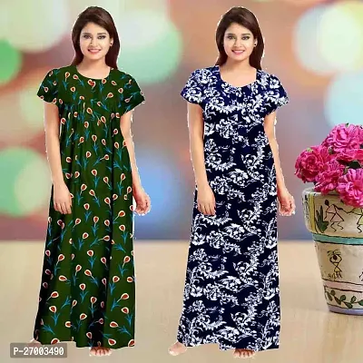 Elegant Multicoloured Cotton Printed Nighty For Women Combo Pack Of 2