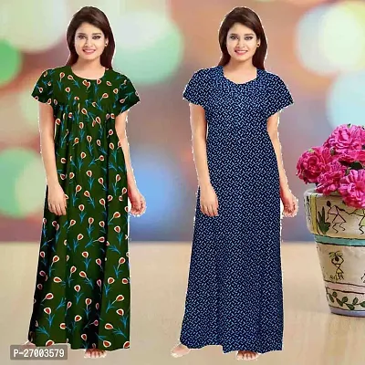 Elegant Multicoloured Cotton Printed Nighty For Women Combo Pack Of 2