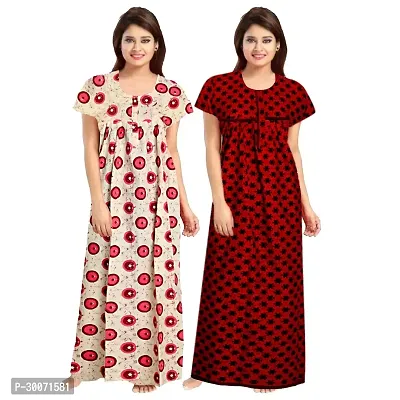 Elegant Multicoloured Cotton Printed Nighty For Women Combo Pack Of 2