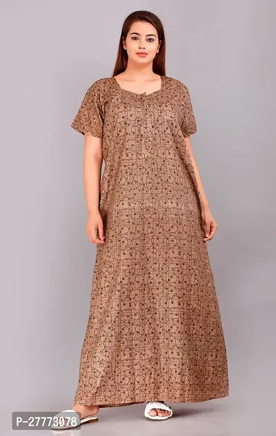 Elegant Brown Cotton Printed Nighty For Women-thumb0