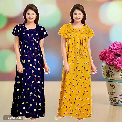 Elegant Multicoloured Cotton Printed Nighty For Women Combo Pack Of 2