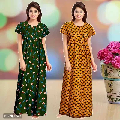 Elegant Multicoloured Cotton Printed Nighty For Women Combo Pack Of 2