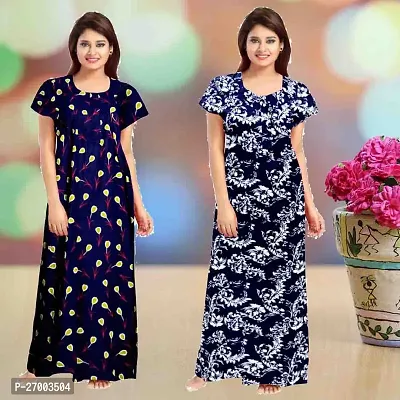 Elegant Multicoloured Cotton Printed Nighty For Women Combo Pack Of 2