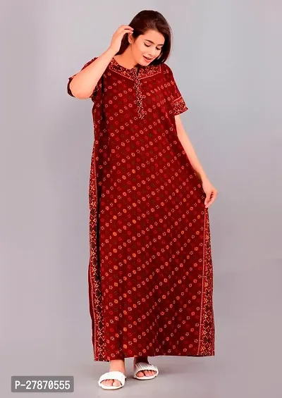 Stylish Maroon Cotton Printed Nighty For Women