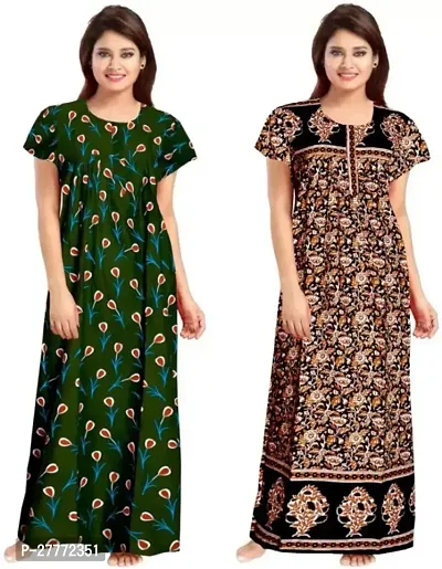 Elegant Multicoloured Cotton Printed Nighty For Women Pack Of 2-thumb0