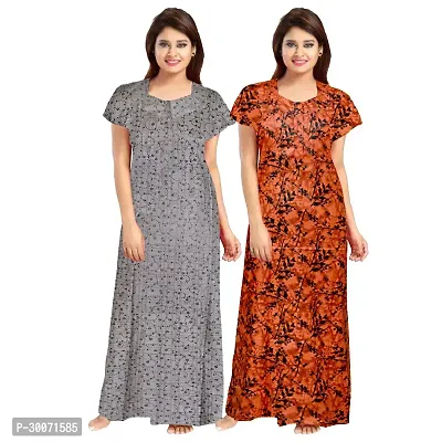 Elegant Multicoloured Cotton Printed Nighty For Women Combo Pack Of 2