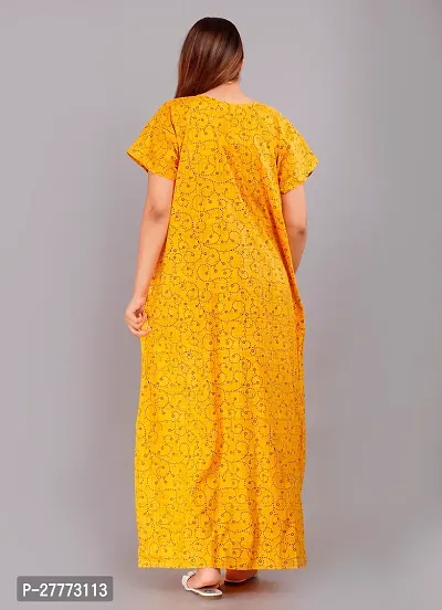 Elegant Yellow Cotton Printed Nighty For Women-thumb2