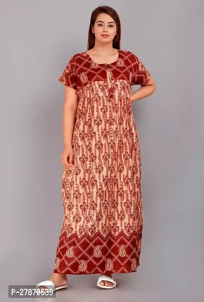 Stylish Red Cotton Printed Nighty For Women-thumb0