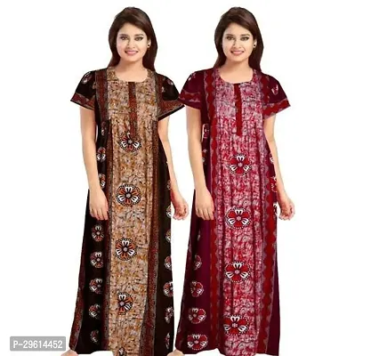 Elegant Cotton Printed Nighties For Women Pack Of 2-thumb0