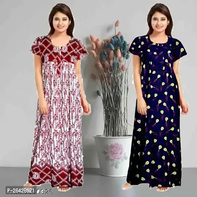 Stylish Multicoloured Cotton Printed Nighty For Women Combo Of 2