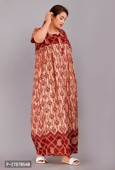 Stylish Red Cotton Printed Nighty For Women