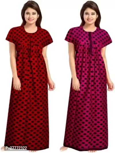 Elegant Multicoloured Cotton Printed Nighty For Women Pack Of 2