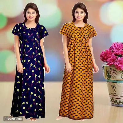 Elegant Multicoloured Cotton Printed Nighty For Women Combo Pack Of 2