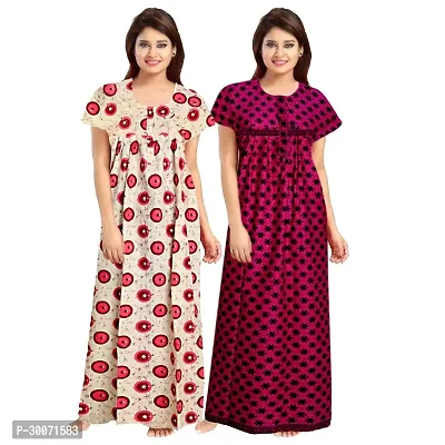 Elegant Multicoloured Cotton Printed Nighty For Women Combo Pack Of 2