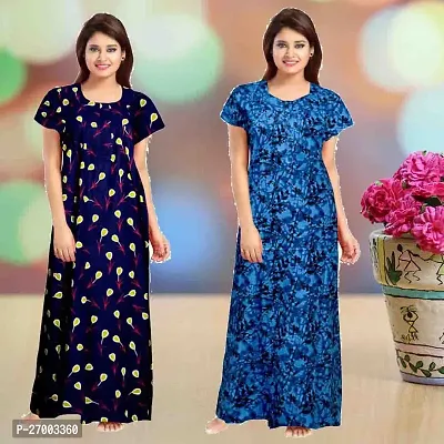 Elegant Multicoloured Cotton Printed Nighty For Women Combo Pack Of 2-thumb0