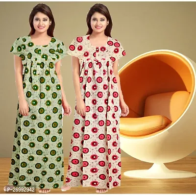 Stylish Multicoloured Cotton Printed Nighty For Women Pack Of 2-thumb0