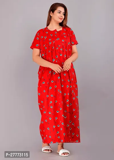 Elegant Red Cotton Printed Nighty For Women