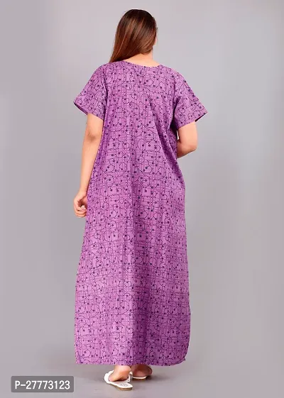 Elegant Purple Cotton Printed Nighty For Women-thumb3