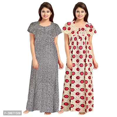 Elegant Multicoloured Cotton Printed Nighty For Women Combo Pack Of 2-thumb0