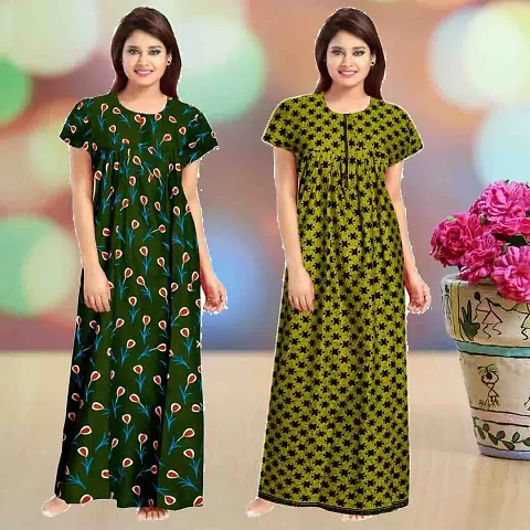 Pack Of 2 Cotton Printed Nighty Set Combo For Women